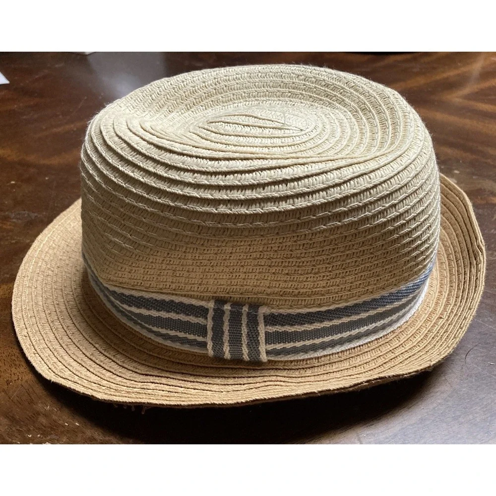 Boys Paper/ Polyester Fedora Hat With Blue & White Band